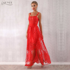 Adyce sleeveless lace spaghetti strap red maxi dress