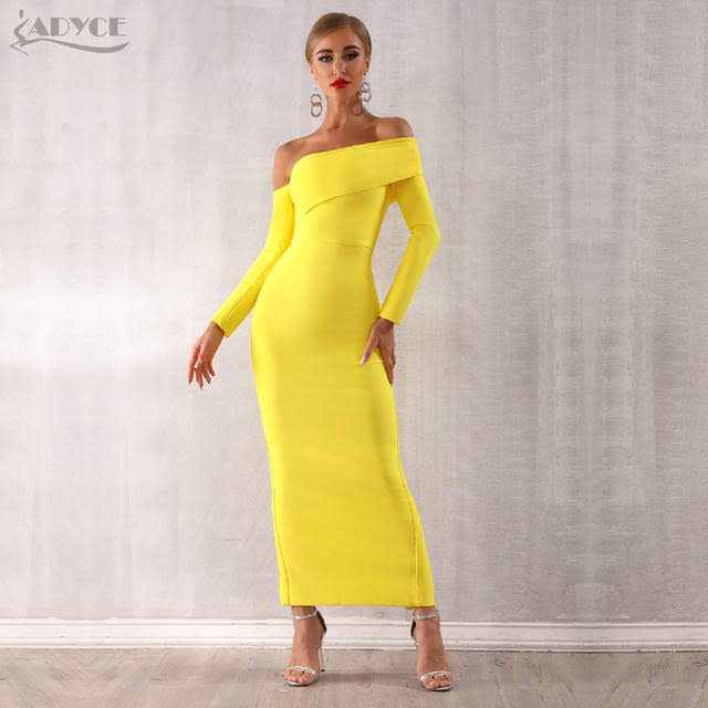 Yellow long sleeve off the shoulder dress sales